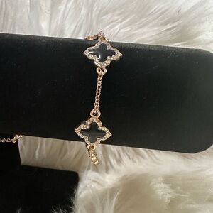 Black Onyx Clover Gold Chain Bracelet -Women Jewelry
